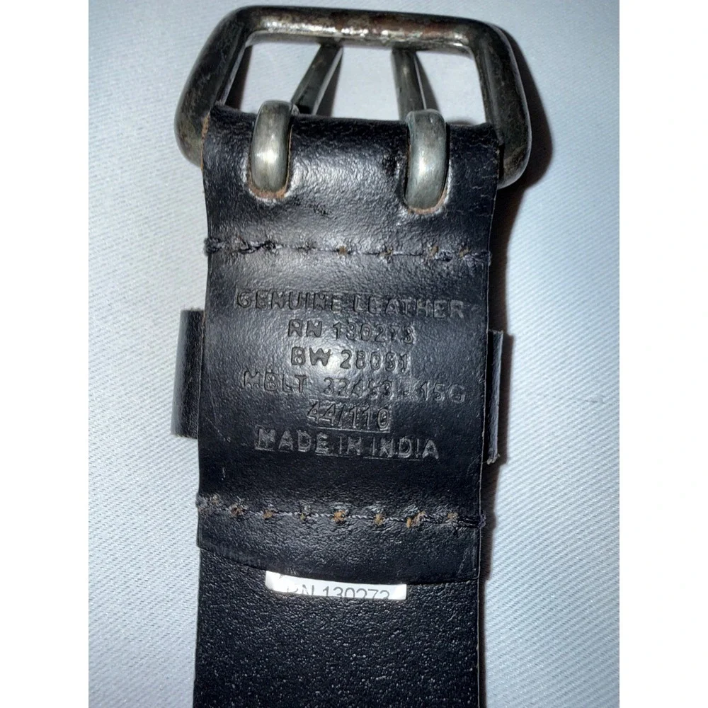 Genuine Leather Double Prong Belt Black 44/110 MBLT 32433-15G Antiqued Buckle